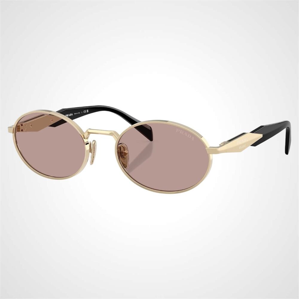 PRADA Sunglasses Gold Metal Oval Symbole PR65ZS ZVN20I Light Brown Purple Lens - Picture 1 of 6